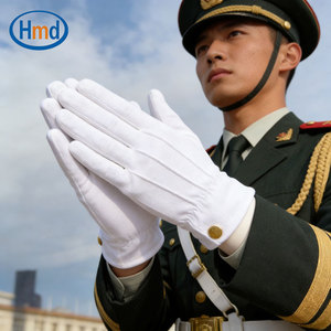 Gants professionnels en coton blanc à <span class=keywords><strong>3</strong></span> nervures avec boucle métallique au poignet, durables et antidérapants pour les uniformes de garde d'honneur et les événements cérémoniels - Product Image 1