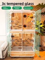 Jaula Grande para Pájaros de Acero al Carbono y Vidrio, Diseño Antiescape de Múltiples Niveles, Villa de Lujo para Pájaros, Configuración Ecológica para Cría de Loros y Animales Pequeños