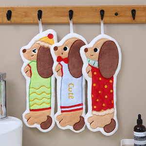 Lindas Toallas de Mano con Diseño de Dachshund de Dibujos Animados, 40x15cm, de Felpa Coral, para Cocina y Baño, con Ganchos - Product Image 3