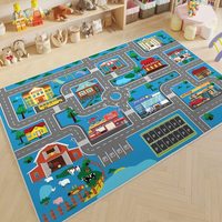 Maßgefertigte Kinder-Spielmatte mit Cartoon-Stadtstraßen-Muster, Weicher Rutschfester Großer Teppich für Kinderzimmer, Spielboden-Teppich nach Maß