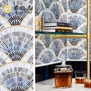Azulejos de mosaico con forma de abanico de latón con mezcla de vidrio de diseño artístico para decoración de pared y suelo de cocina y baño - Product Image 6