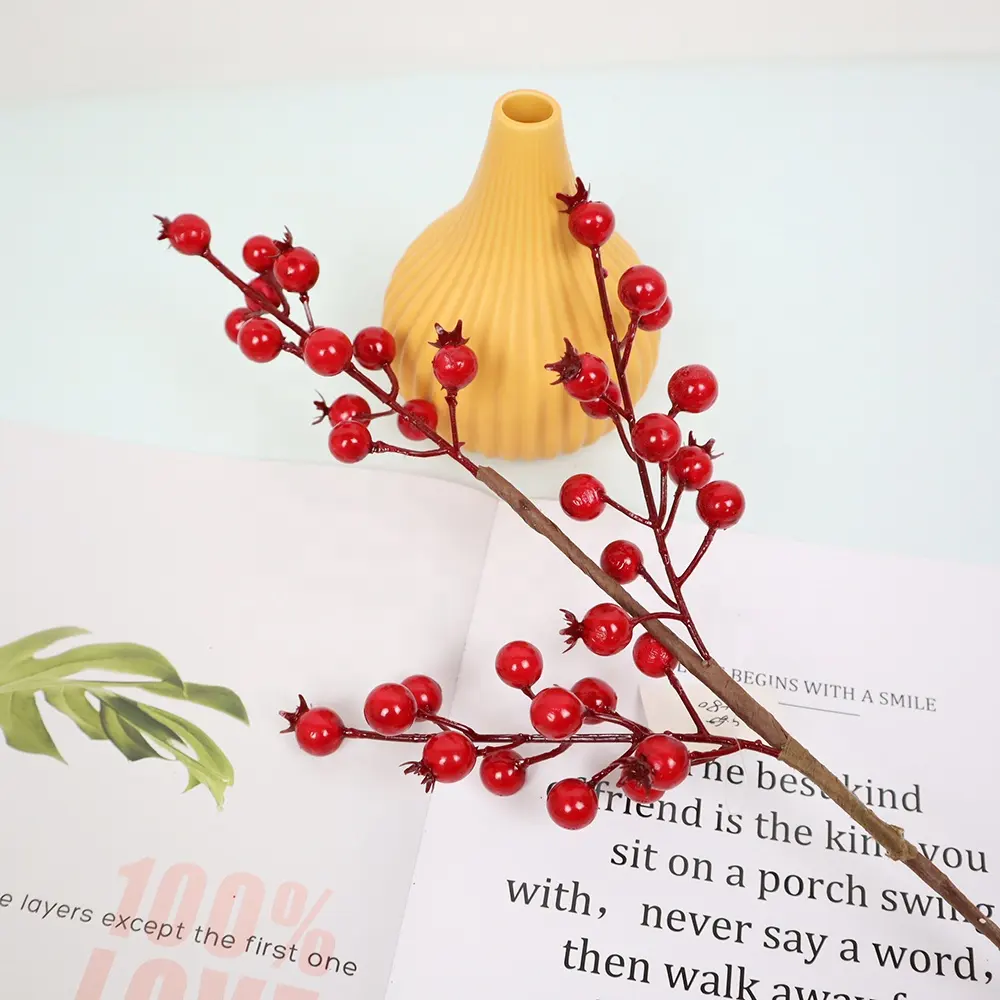 Simulado Red Berry Hotel paisajismo fiesta en casa decoración de escritorio Año Nuevo bendición cubo flor y accesorios de bayas