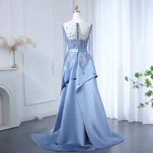 Jancember SZ324 vente en gros asymétrique bleu ceinture strass sirène robes de soirée - Product Image 2