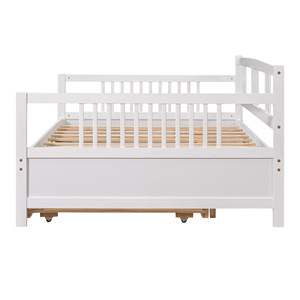 Canapé-lit en bois massif blanc avec barrière de sécurité et lit gigogne pour chambre à coucher, meubles multifonctionnels pour enfants, adultes et personnes âgées - Product Image 4
