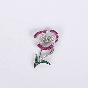 เข็มกลัดคริสตัลทับทิมสำหรับชุดแต่งงานแฟชั่นเข็มกลัดเคลือบดอกไม้เครื่องประดับเงิน925สำหรับผู้หญิง - Product Image 1