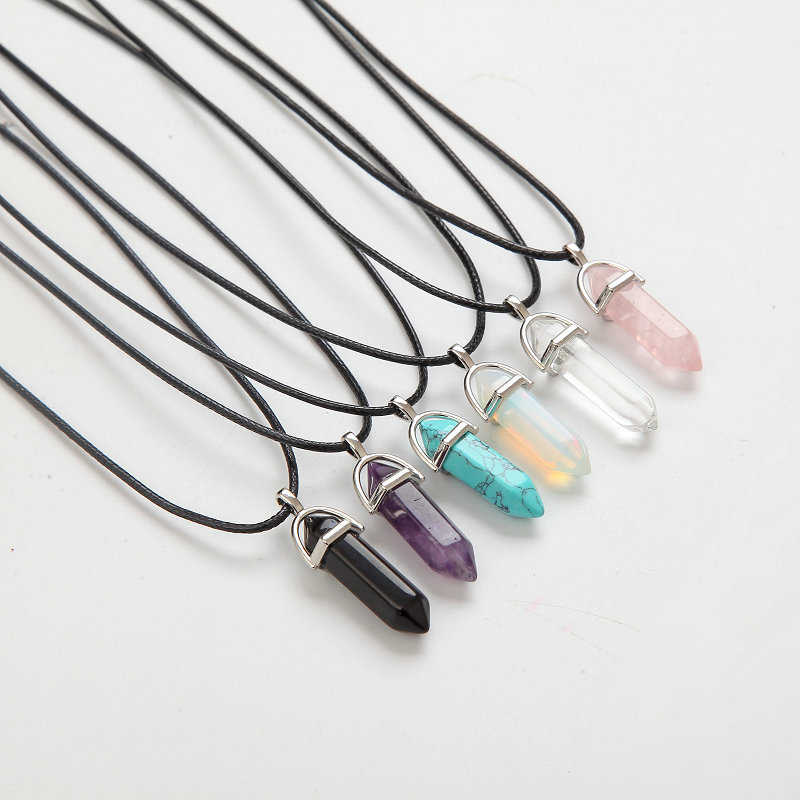 Proiettili di moda Del Pendente Della Collana di Pietra Naturale Diamante Proiettile Con La Catena di Cuoio Collana di Gioielli in Pietra Per Gli Uomini