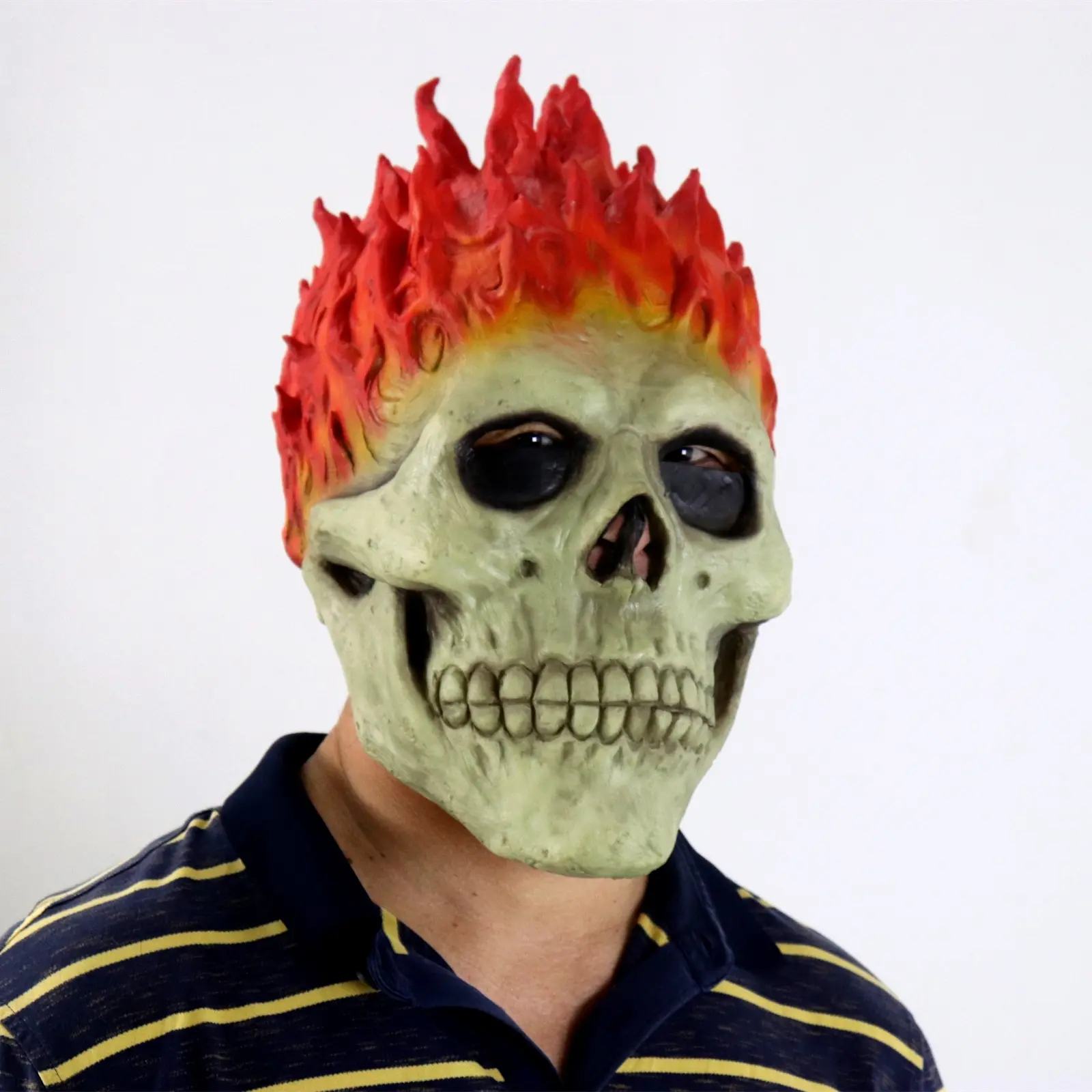 Halloween Flame Skull Latex Maske Horror Ghost Rider Kopfsatz Soul Chariot