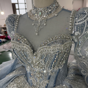 Robe de bal de Quinceañera Mc046 bleu glacé scintillant avec appliques, manches courtes, péplum, en tulle pailleté, pour soirée formelle - Product Image 2