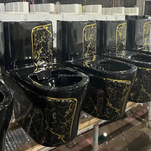 Ensemble de toilettes en céramique sanitaire en marbre noir avec bordure dorée, lavabo <span class=keywords><strong>colonne</strong></span> de luxe - Product Image 6