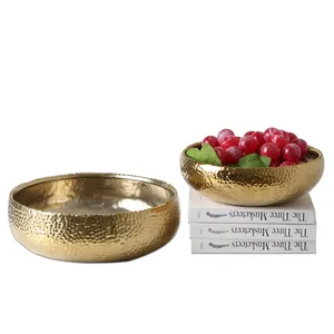 Современный декор для стола, круглые керамические чаши, скандинавские роскошные золотые большие декоративные фарфоровые чаши для салата