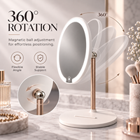 Miroir de Maquillage LED Magnétique de Bureau à Rotation 360° et Luminosité Réglable, Miroir de Beauté avec Balle Magnétique – Vente Directe Usine