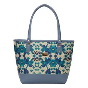 Bolso Tote de Yute Azul Ethan para Mujer, 32 cm, Bolso de Mano Moderno con Borlas Bordadas, para Uso Diario, Todas las Temporadas - Product Image 4
