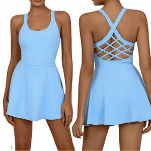 Vêtements de sport une pièce personnalisés pour femmes de qualité supérieure robe dos nu cou croisé Gym Yoga Tennis porter pour adultes Logo avant - Product Image 3