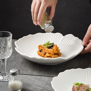White Ceramic Dinner <b>Plate</b> Flower Shaped Shallow <b>Plates</b> for Wedding Party Restaurant Pasta Spaghetti Fruit Sweet Dessert Platter - Product Image 3