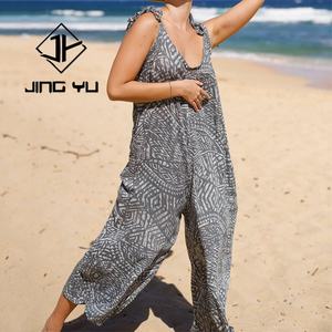 Combinaison hawaïenne de conception de fabricant, combinaison à jambes larges à imprimé tropical d'été personnalisée, combinaison une pièce pour femmes - Product Image 1