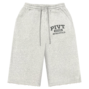 Men's <b>Light</b> Heather Gray Wide Leg Breeches with PIVT 2026 ATHLETICS <b>Letter</b> Print Raw Hem Streetwear Casual Shorts - Product Image 1