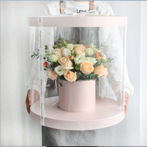 custom Transparent Plastic Preserved Bouquet Packaging Round Gift Clear PVC Cylindrical Flower Box For Flowers with Ribbon