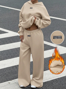 <span class=keywords><strong>Conjunto</strong></span> de 2 Piezas de Sudadera Holgada Informal con Forro Térmico y Pantalones Deportivos para <span class=keywords><strong>Mujer</strong></span>, Nuevo para Invierno - Product Image 5