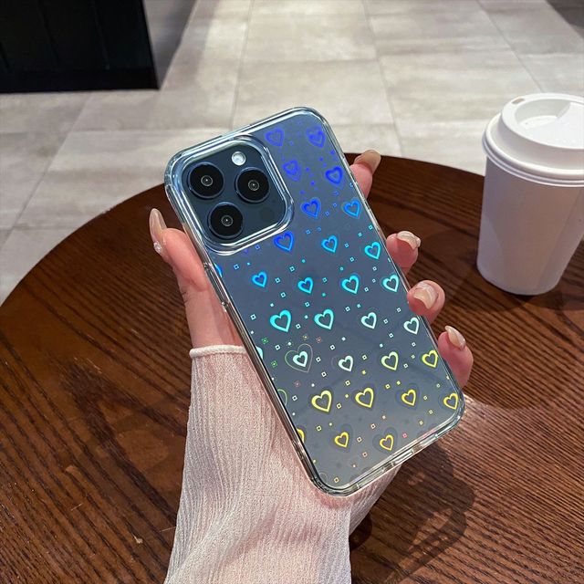 Laser Heart Design Glitter Transparent Smartphones Back Cover Case for iPhone 17 Air 16 15 14 Plus 13 12 11 Pro Max