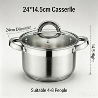 Ensemble de casseroles de style américain en acier inoxydable de qualité supérieure, robustes, avec passoire et couvercles en verre, pour cuisinières à induction et à gaz