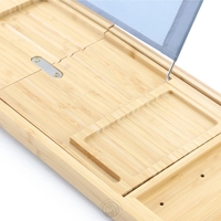 Plateau de bain pliable en bambou à double niveau extensible, porte-verre à vin, support pour tablette, porte-serviette, plateau de bain écologique
