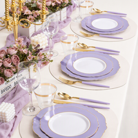 150 pièces de vaisselle jetable en plastique baroque violet lavande et or pour 25 invités, idéale pour mariage/fête/anniversaire/douche nuptiale