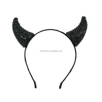 HLC ODM Deluxe Noir Rouge Strass Diable Corne Bandeau Diamant Épingle À Cheveux Cristal Halloween Bijoux Diable Cornes Chapeaux Fournitures