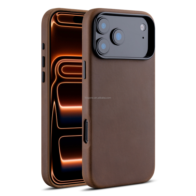 Durable Crazy Horse Genuine Leather Back Cover for iPhone 17 Pro, Shockproof and Anti-Scratch Protective Shell
