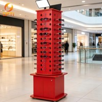 Wholesale 4-Sided Rotating Eyeglass Display Stand, Floor Sunglasses Rack with Lockable Storage Cabinet
