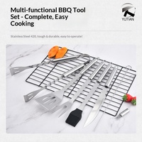 Ensemble d'outils de barbecue en acier inoxydable BD-1 en stock pour fabricants, avec porte-couteau, spatule et sac portable en tissu Oxford pour l'extérieur