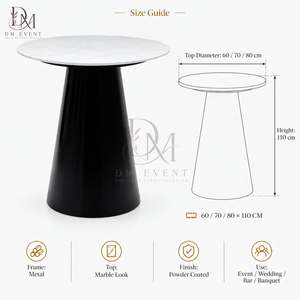Table de cocktail ronde pour lieux de réception avec base conique en acier inoxydable noir et plateau en verre trempé miroir - Product Image 5