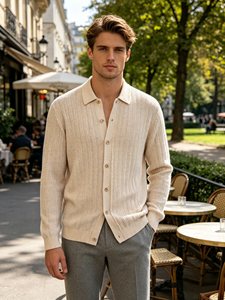 Camiseta de Manga Corta para Hombre <span class=keywords><strong>Bailey</strong></span>, Tejida, de Alta Calidad, Corte Regular, Otoño, Estilo Elegante, Cardigan con Punto Pointelle - Product Image 1