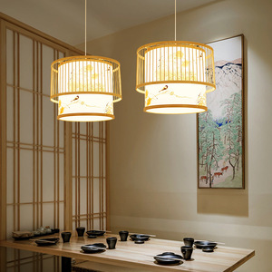 Lámpara Colgante de Bambú Estilo Chino Yumesho, Color Natural, 10-15 m², para Sala de Estar, Dormitorio, Estudio - Product Image 2