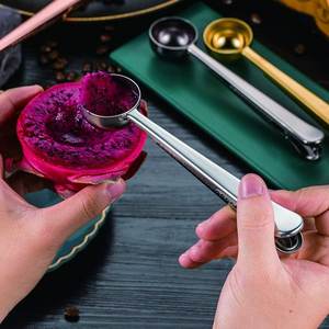 Cucharada plateada de acero inoxidable, té, café, proteína en polvo, bebida, herramienta de cocina, bolsa de sellado, Clip de cuchara de café con mango largo - Product Image 3