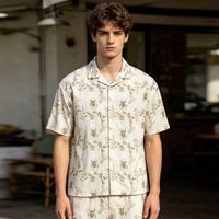 Chemises décontractées d'été pour hommes brodées de fleurs, en lin/coton tricoté, séchage rapide, respirantes, boutonnées, manches courtes