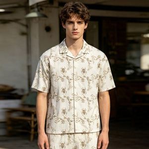 เสื้อเชิ้ตผู้ชายปักลายลำลอง ดีไซน์ใหม่ เสื้อเชิ้ตผ้าฝ้ายผู้ชาย เสื้อเชิ้ตผู้ชายติดกระดุม แขนสั้น เสื้อเชิ้ตลำลอง - Product Image 1