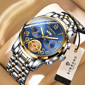 Montre FNGEEN pour homme, style business tendance, tourbillon, quartz, acier inoxydable, multifonctionnelle, non mécanique, 30 m d'étanchéité - Product Image 1