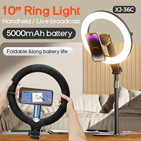 Anneau lumineux selfie rechargeable de 10 pouces avec support magnétique pour téléphone, batterie 5000 mAh, lumière d'appoint LED pliable de bureau 3000K-6500K
