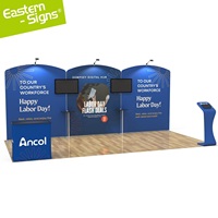 Stand d'exposition 10 x 20 pour salon professionnel, présentoir publicitaire, caisson lumineux, toile de fond modulaire rétroéclairée, stand d'exposition