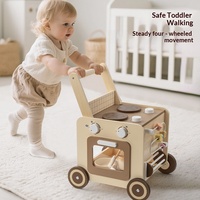 Chariot de marche multifonctionnel en bois avec blocs de construction perlés, aide à la marche pour bébé, jouet éducatif pour l'apprentissage précoce, pour les enfants de 3 ans