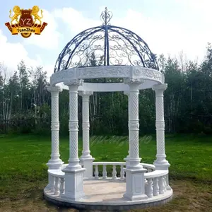 Pavilhão romano europeu de venda quente, gazebo de escultura em pedra de mármore branco para decoração