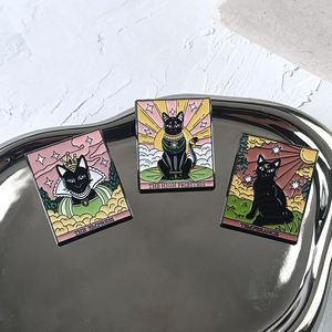 朋克风格塔罗牌系列月亮太阳星星猫胸针头骨画万圣节服装配件背包胸针徽章翻领别针 - Product Image 2