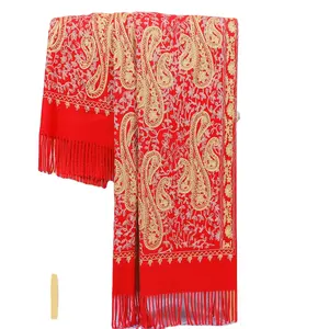 GEERDENG autunno inverno caldo tutto-fiammifero femminile etnico morbido imitazione Cashmere ricamo sciarpa con frange nappa scialli coperta sciarpa
