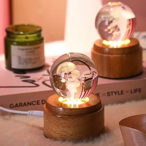 Veilleuse LED USB à boule de cristal sur base rotative en verre, rechargeable, IP55, décorative pour chambre d'enfant, Saint-Valentin, à intensité variable - Product Image 1