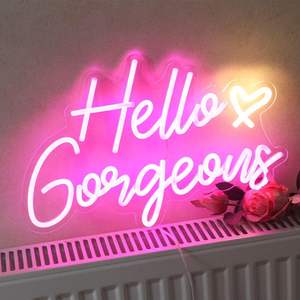 Enseigne néon « Hello Gorgeous » et « Hello Beautiful » rose à LED avec interrupteur à intensité variable, pour la décoration de la maison, des fêtes et des centres commerciaux, 16,5 x 10,6 pouces - Product Image 3