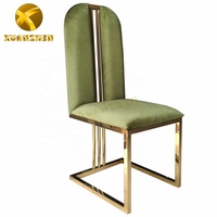 Chaise de salle à manger en métal doré pour hôtel, chaise de salle à manger de luxe pour mariage, chaise de salle à manger moderne en cuir blanc à vendre