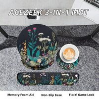 Tapis de souris de jeu ergonomique 3-en-1 personnalisé en mousse à mémoire de forme avec repose-poignet et repose-clavier, motif floral, forme rectangulaire, pour soulager la douleur