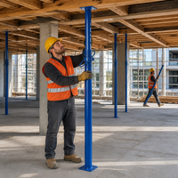 Plaque supérieure réglable en acier haute résistance peinte en bleu avec tube interne coulissant pour étais de coffrage de dalle en béton et d'escalier