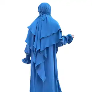 2023新到飘逸雪纺头巾Khimar 2层女性穆斯林长头巾土耳其顶级Jilbab Abaya Maxi Khimar