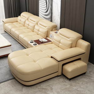 Ensemble de canapé sectionnel en cuir véritable italien avec fauteuil inclinable électrique, haut-parleur Bluetooth et projecteur par MANBAS - Product Image 5